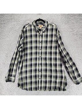 The Foundry Shirt Mens 2XLT Green Plaid Long Sleeve Button Up